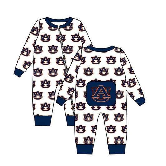 (Custom Design MOQ 5) Blue football team baby boys zipper romper