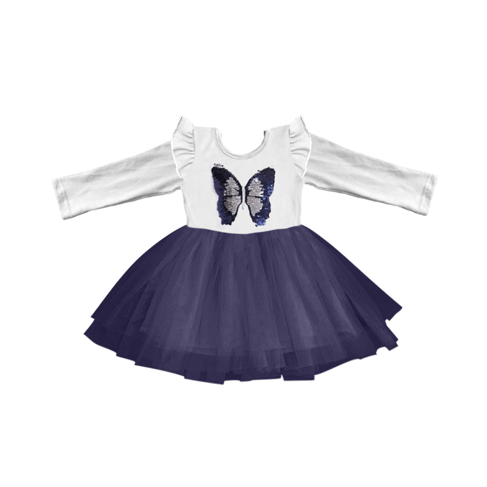 (Custom Design MOQ 5) Butterfly navy star tulle girls fall dress