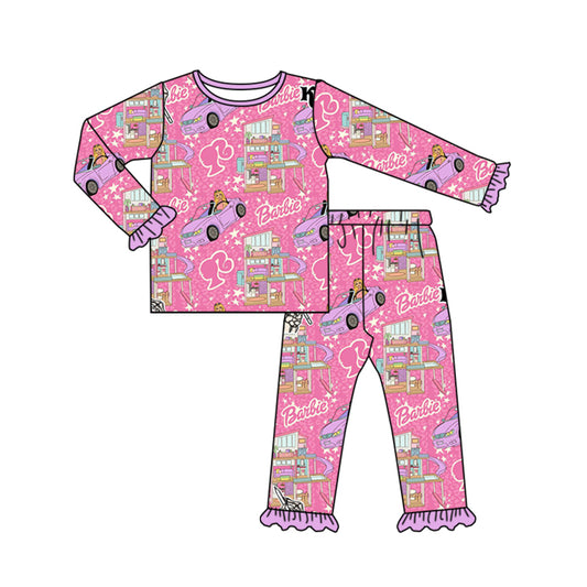 (Custom Design MOQ 5) Pink BA cars print girls pajamas