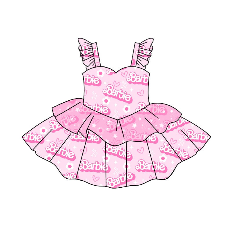 (Custom Design MOQ 5) Pink BA heart print tulle girls dress