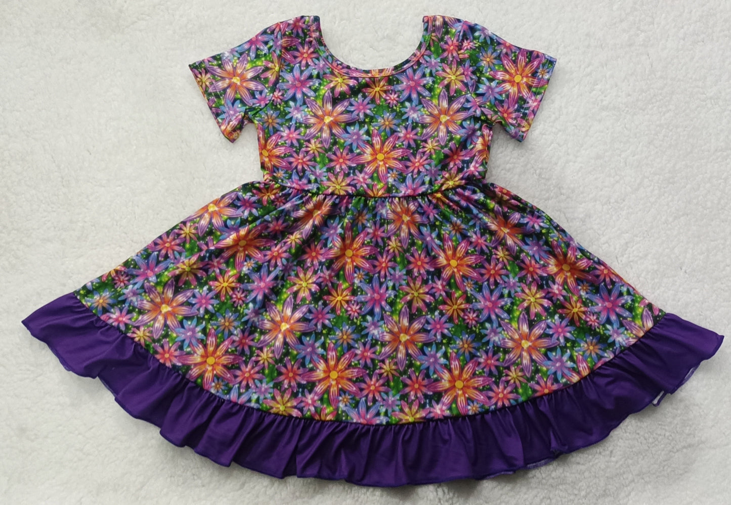 (Custom Design MOQ 5) Purple flowers print knee length dress