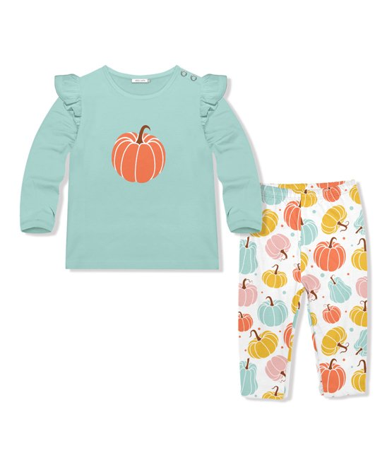 (Custom Design MOQ 5) Aqua top pumpkin legging pants girls fall clothes set