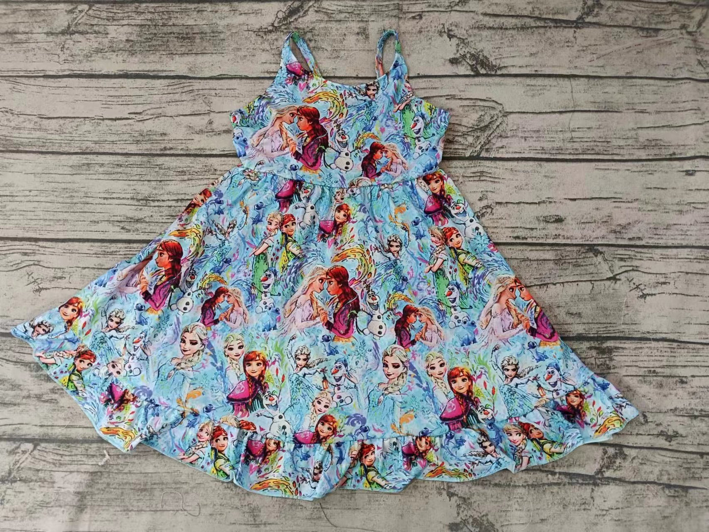 (Custom Design MOQ 5) Blue princess print knee length dress