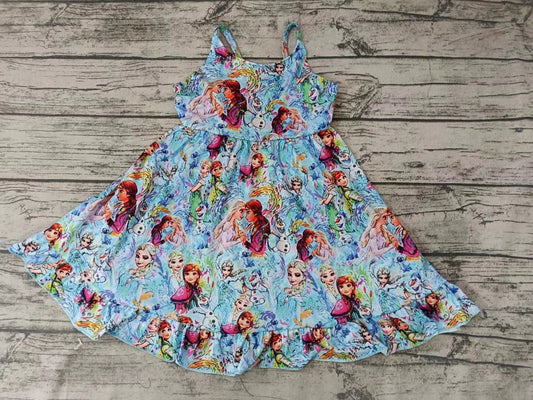 (Custom Design MOQ 5) Blue princess print knee length dress