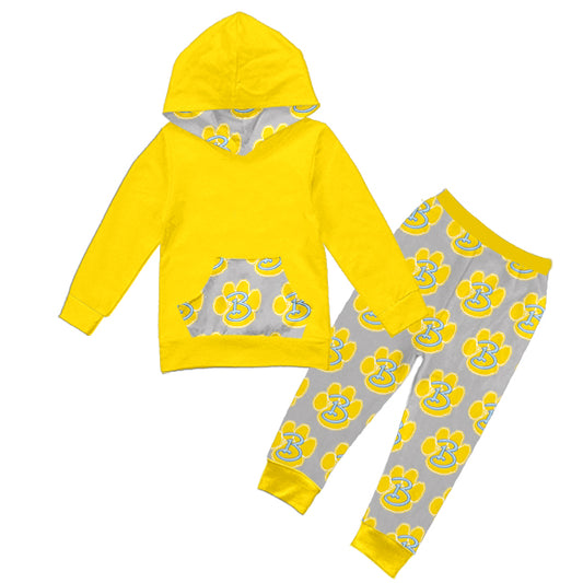 (Custom Design MOQ 5) Boys football team's yellow hoodie top fall clothes set