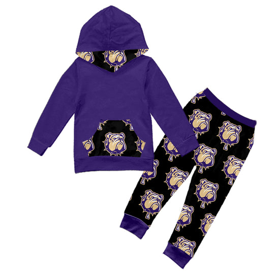 (Custom Design MOQ 5) Boys football team's purple hoodie top fall clothes set
