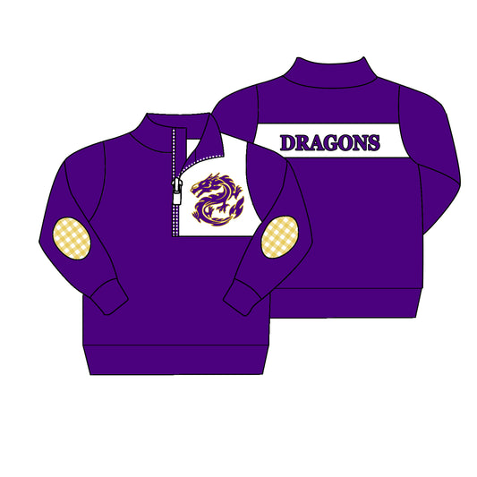 (Custom Design MOQ 5) Boys purple long sleeve zipper pullover shirts