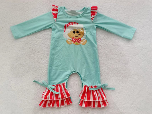 (Custom Design MOQ 5) Baby girls gingersnap print Christmas romper