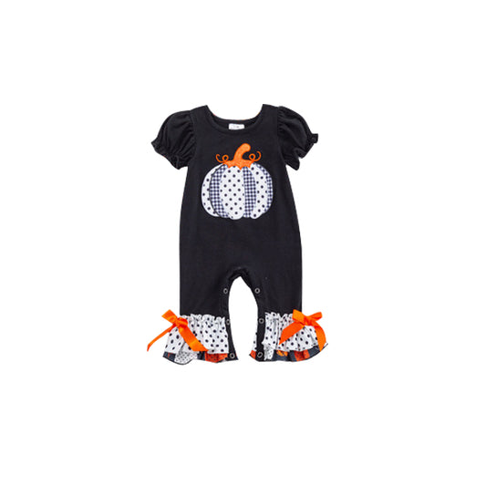 (Custom Design MOQ 5) Pumpkin print baby girls romper