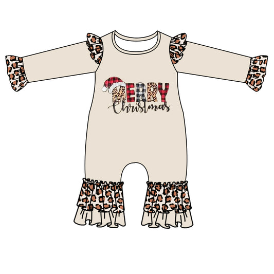 (Custom Design MOQ 5) Merry Christmas leopard print baby girls romper