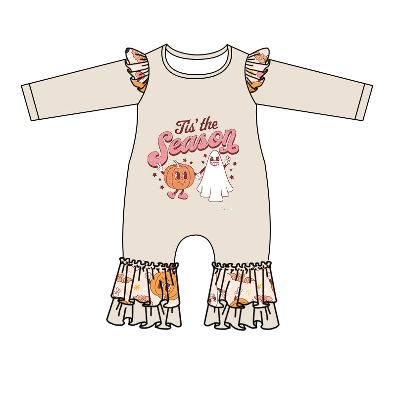 (Custom Design MOQ 5) It's the season pumpkin and ghost print baby girls romper