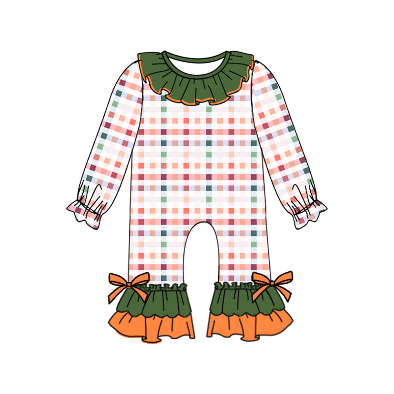 (Custom Design MOQ 5)  Fall plaid baby girls ruffles romper