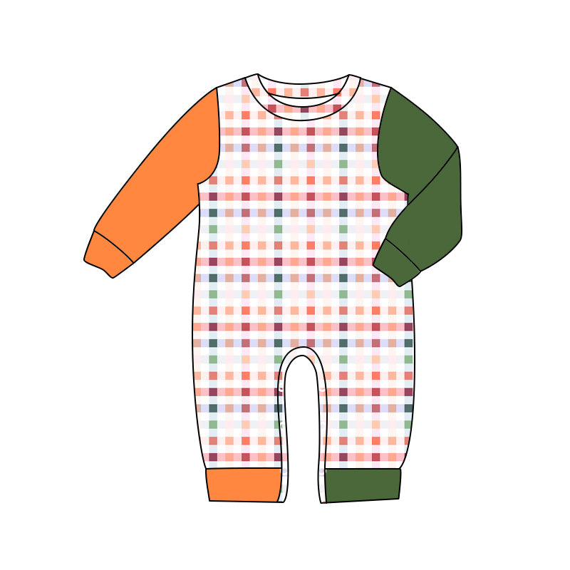 (Custom Design MOQ 5)  Fall plaid baby boys romper