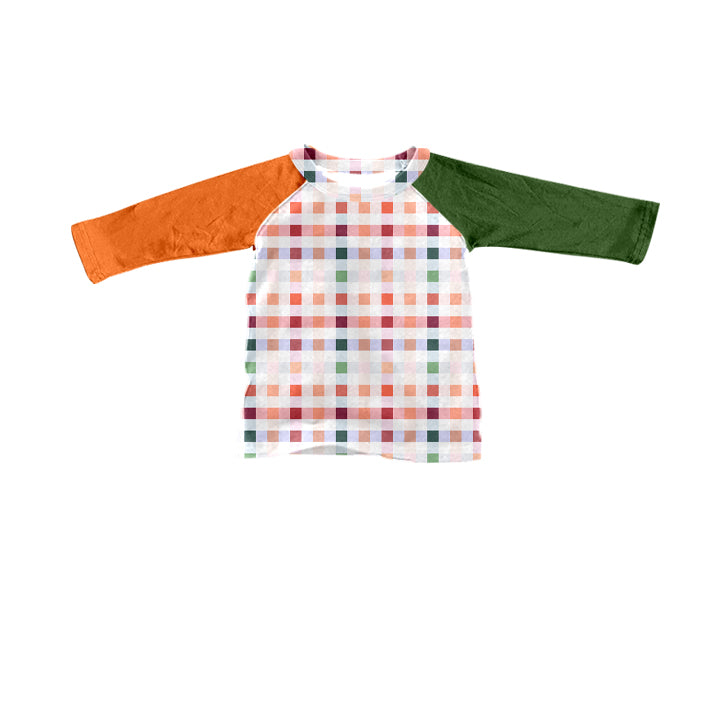 (Custom Design MOQ 5)  Fall plaid boys raglan tee shirts top