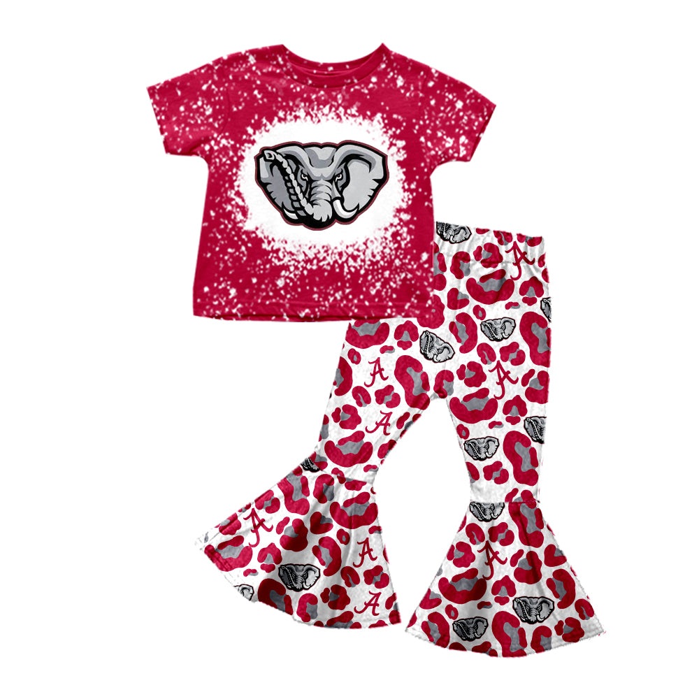 (Custom Design MOQ 5)  Wine football team's leopard bell pants girls clothes set