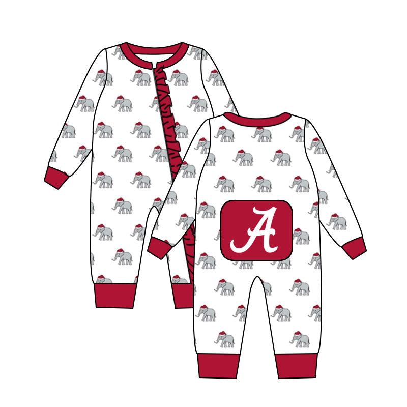 (Custom Design Preorder MOQ 5) Wine Alabama Football Team's Print baby girls zipper romper