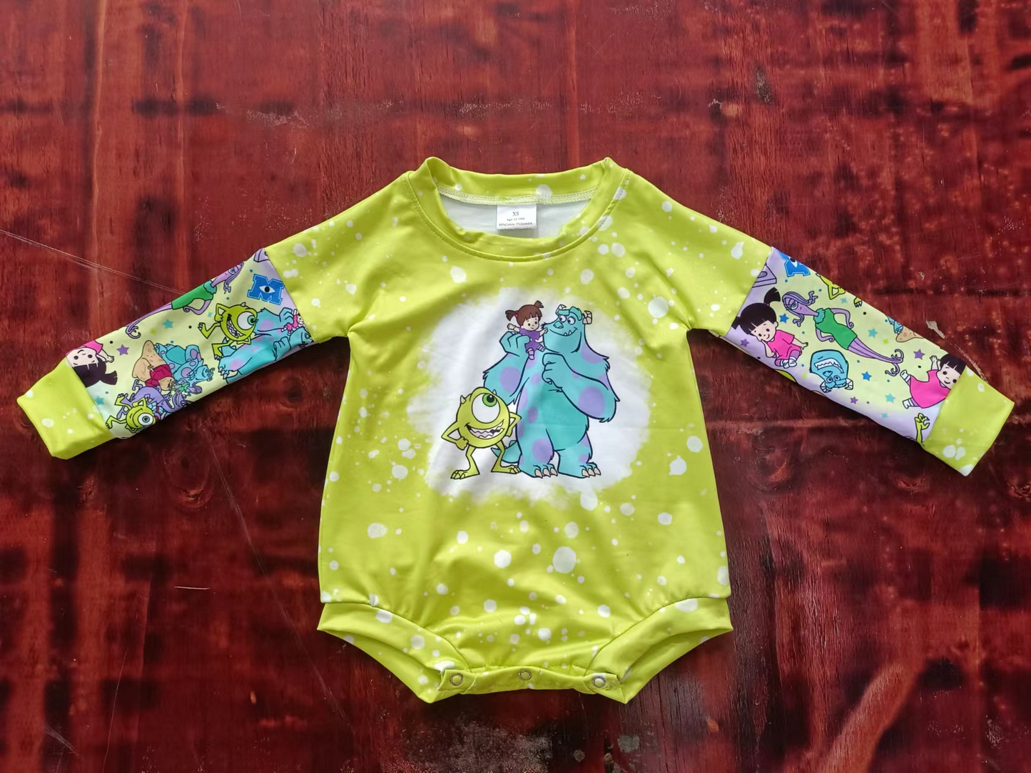 (Custom Design MOQ 5)  Cartoon monster print baby girls romper