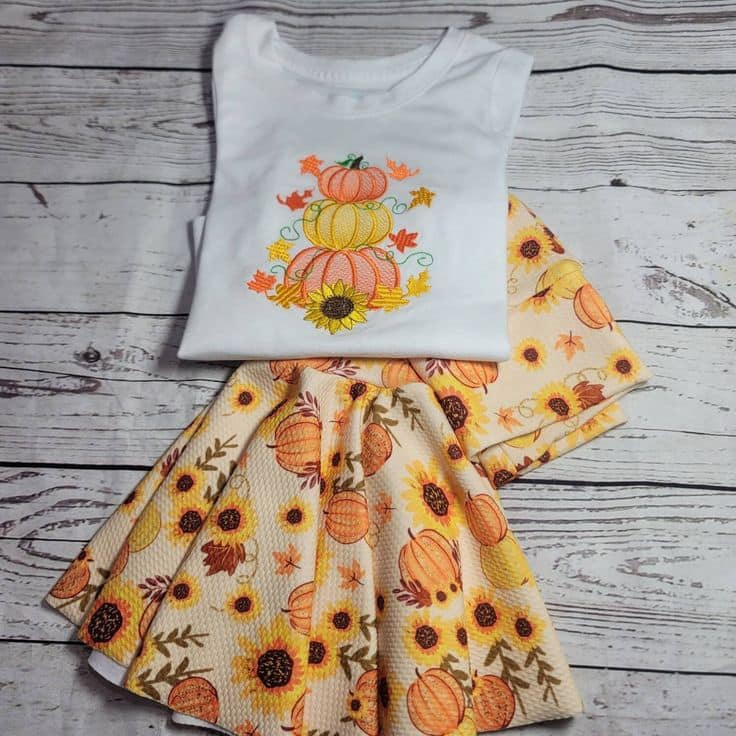 (Custom Design MOQ 5)  Pumpkin and flowers bell pants girls fall clothes set