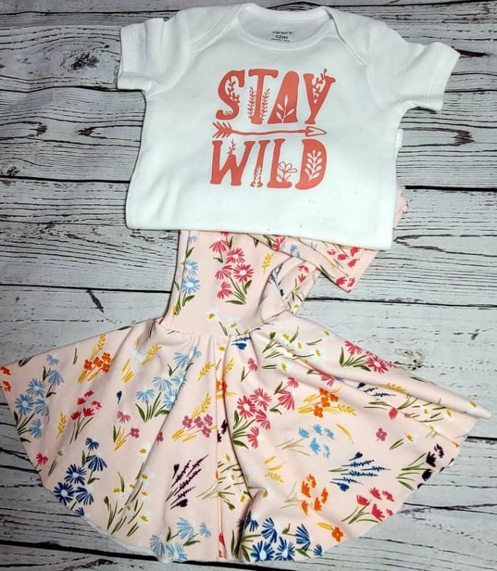 (Custom Design MOQ 5)  Stay wild top flowers bell pants girls fall clothes set