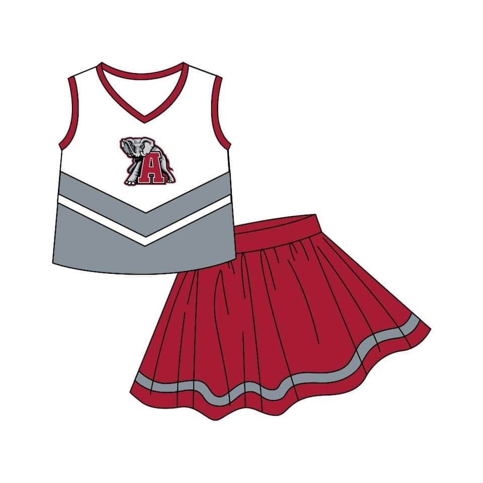 (Custom Design Preorder MOQ 5) Girls wine Alabama Football Team's Print skirts clothes set