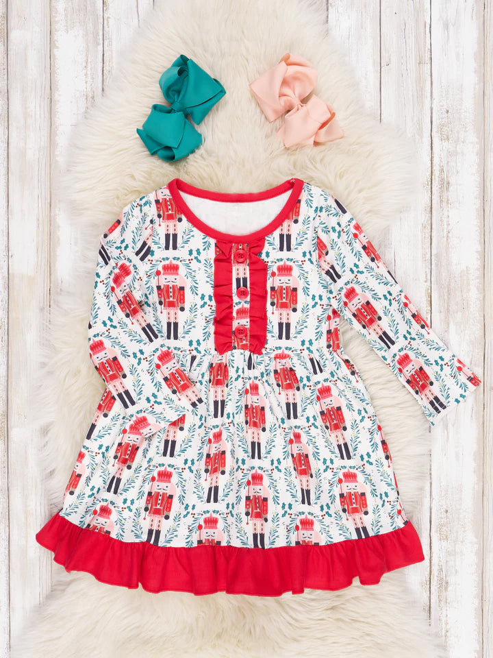 (Custom Design MOQ 5) Christmas soldier girls knee length dress