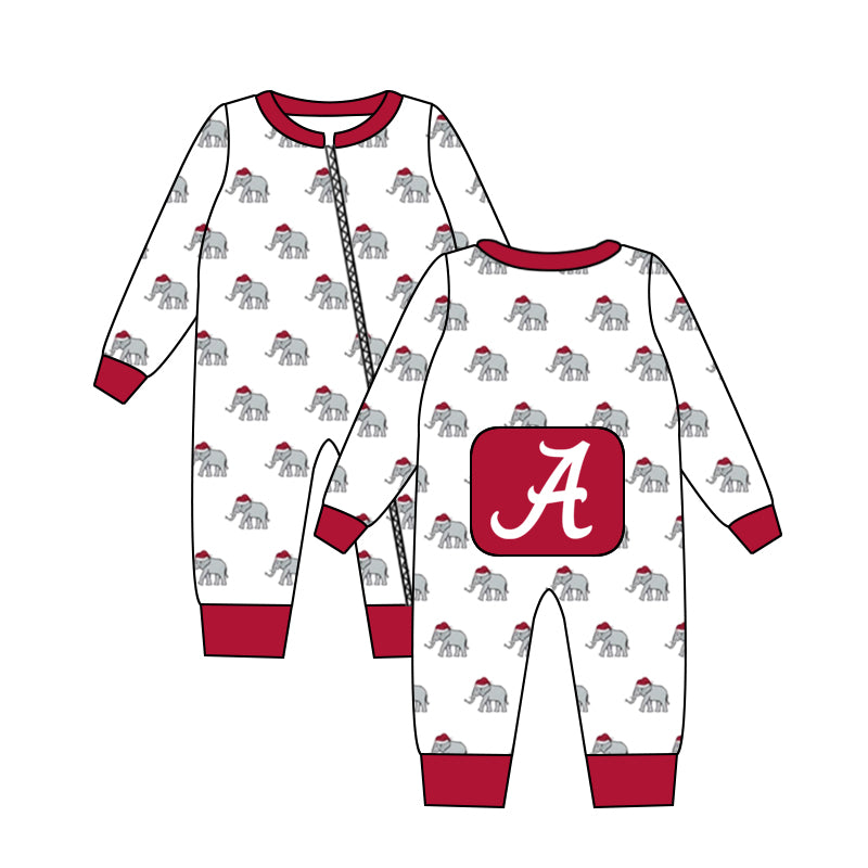 (Custom Design Preorder MOQ 5) Wine Alabama Football Team's Print baby boys zipper romper