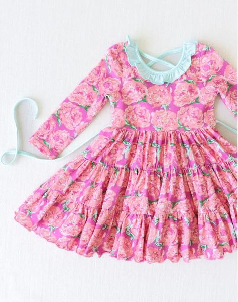 (Custom Design MOQ 5)Pink flowers girls knee length dress