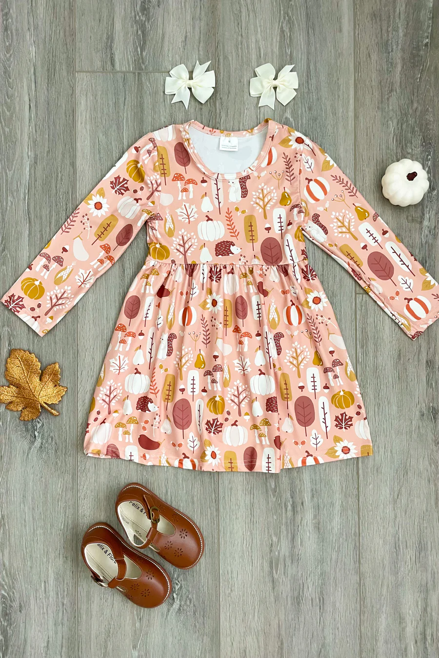 (Custom Design MOQ 5)  Mushroom Pumpkin Girls Knee Length Dress