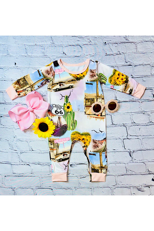 (Custom Design MOQ 5)  Sunflowers print baby girls romper