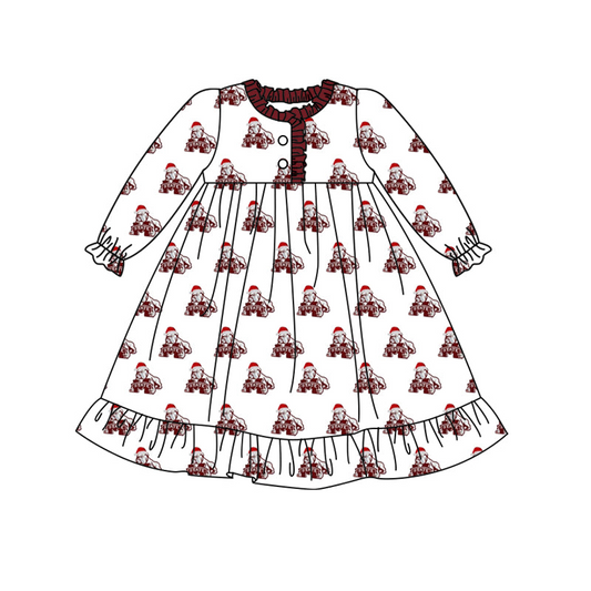 (Custom Design MOQ 5) Wine Football Team's Girls Christmas Knee Length Pajamas Gown Dress