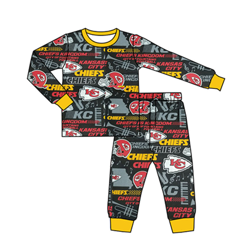 (Custom Design MOQ 5) Black Football Team's Kids Pajamas Clothes Set