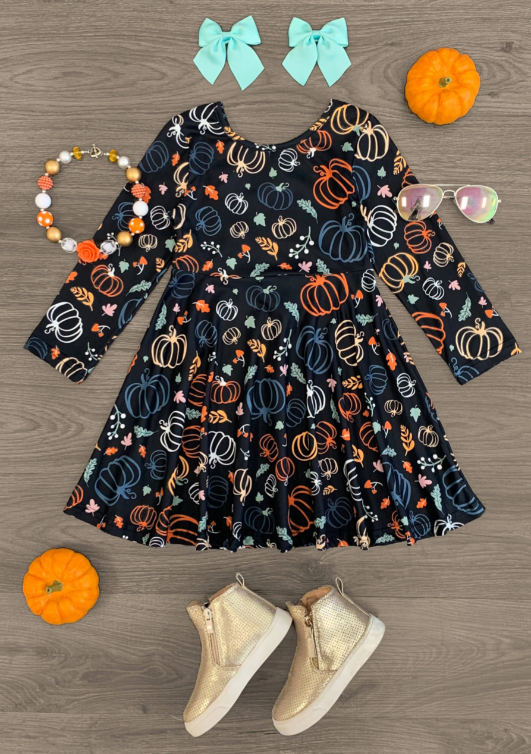 (Custom Design MOQ 5)  Colorful pumpkin knee length dress