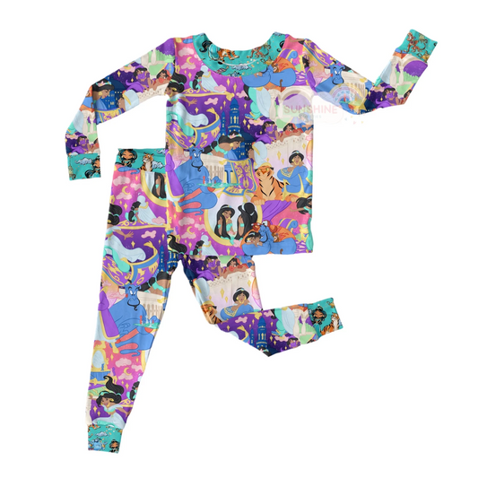 (Custom Design MOQ 5)  Cartoon princess print pajamas clothes set