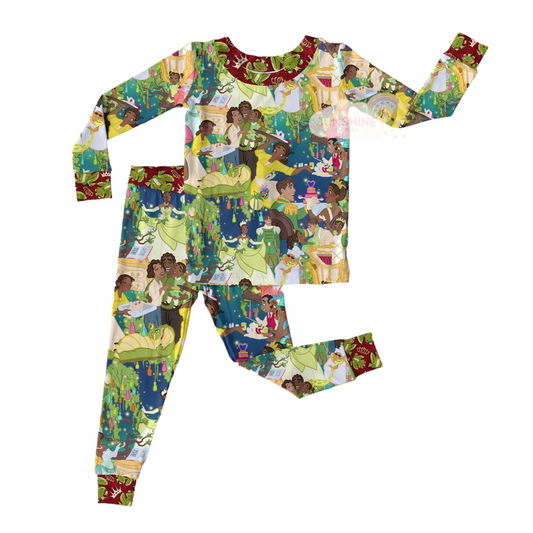 (Custom Design MOQ 5)  Cartoon frog princess print pajamas clothes set