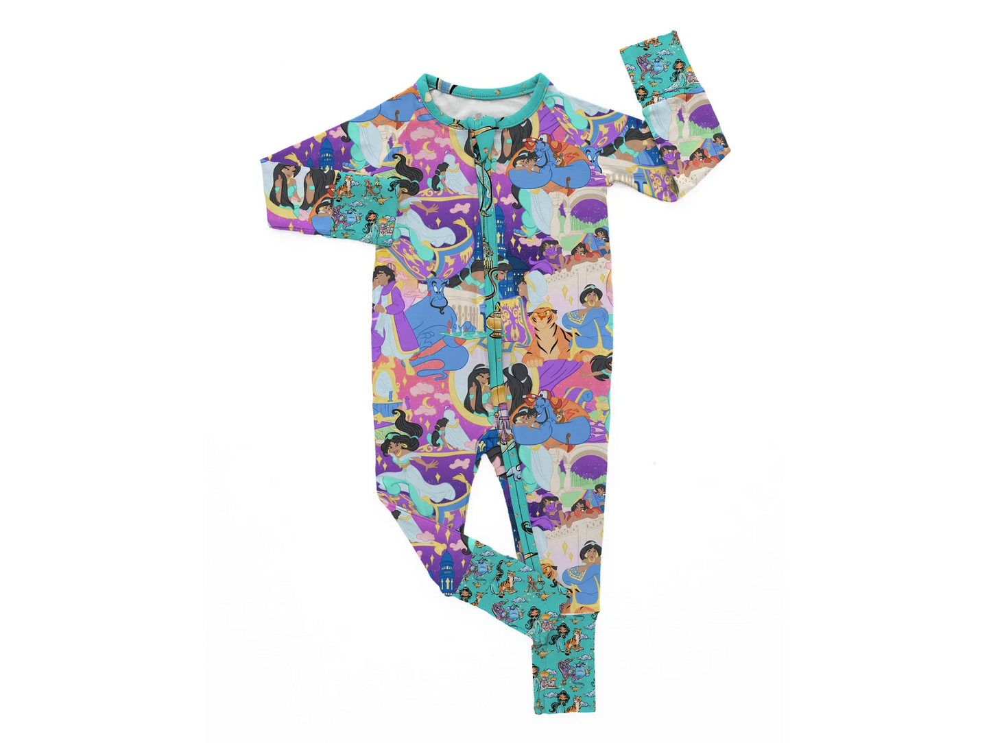 (Custom Design MOQ 5)  Cartoon princess print baby girls zipper romper