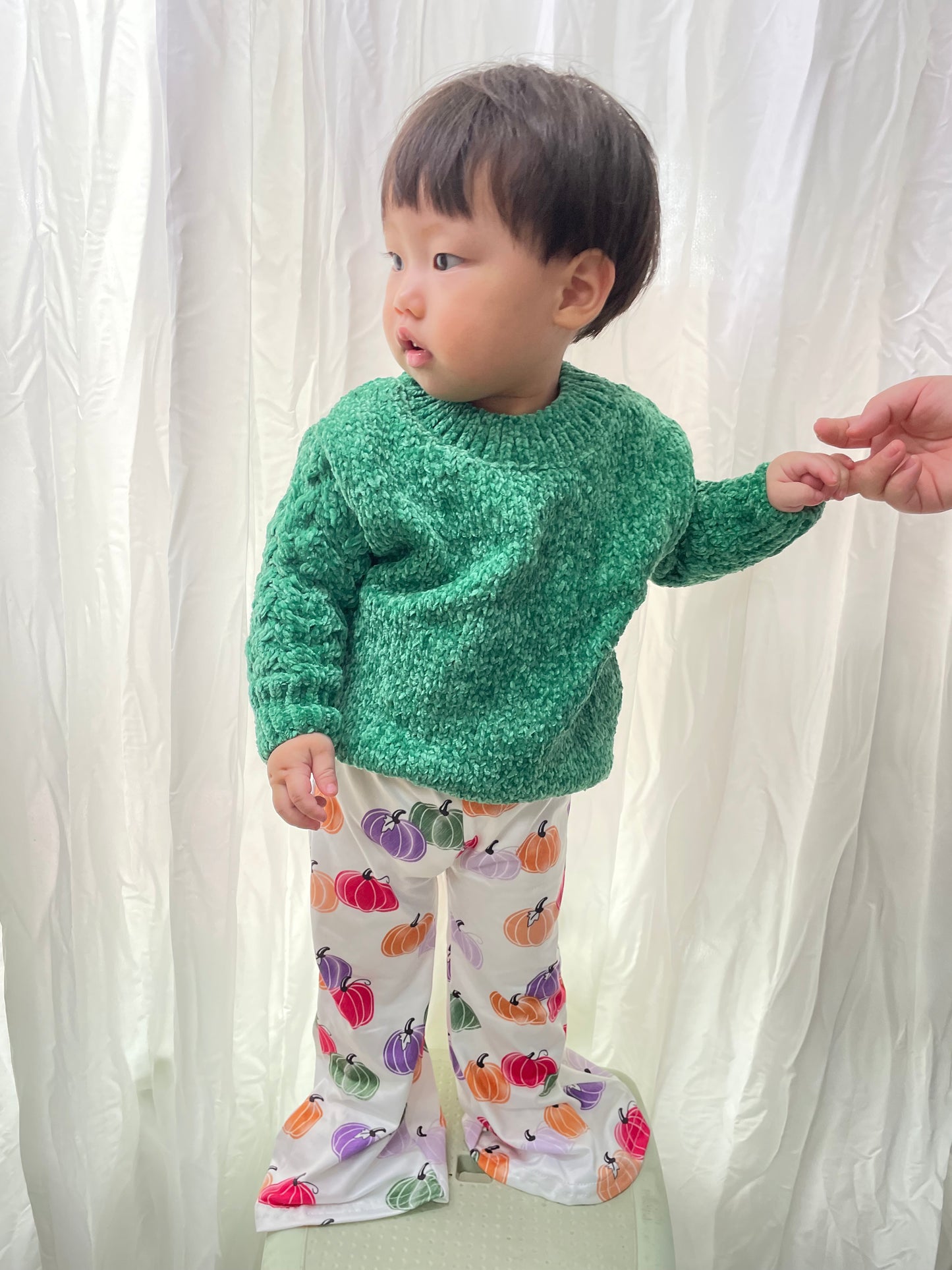 GLP0537 Green sweater top pumpkin bell pants girls clothes sets