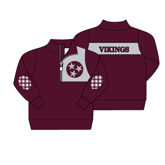 (Custom Design MOQ 5)   Boys wine football team's long sleeve zipper pullover shirts