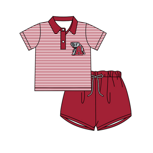 (Custom Design Preorder MOQ 5) Boys Wine Alabama Football Team's Print Shorts Clothes Set