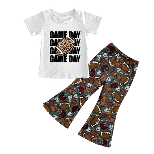 (Custom Design MOQ 5) Game day leopard football print girls fall clothes set