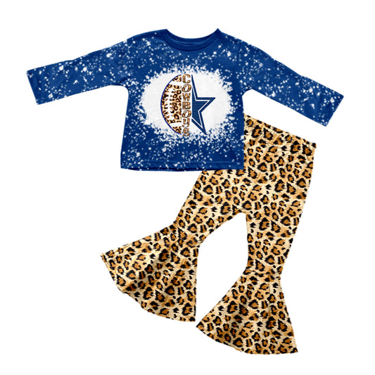 (Custom Design MOQ 5) Football Team's Leopard Bell Pants Girls Clothes Set