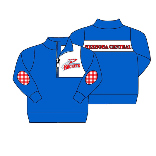 (Custom Design MOQ 5)   Boys blue football team's long sleeve zipper pullover shirts