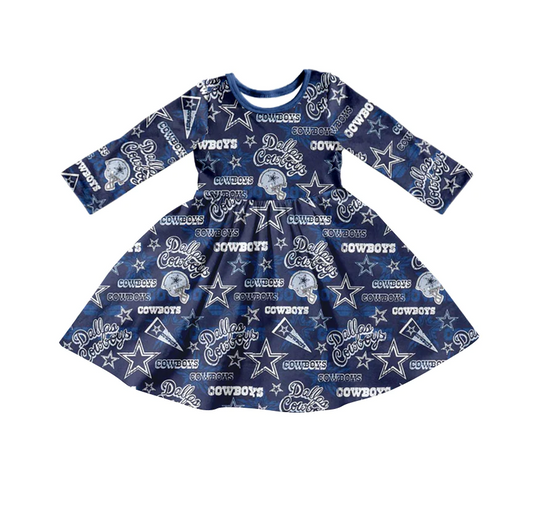 (Split Order Preorder) Deadline September 21 Navy Star Cowboy Football Team's Print Girls Knee Length Dress