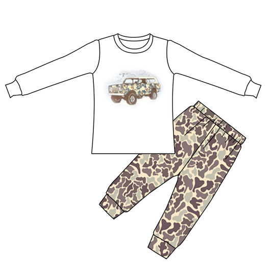 (Custom Design MOQ 5) Camo jeep print boys clothes set