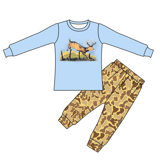 (Custom Design MOQ 5) Dear camo print boys clothes set