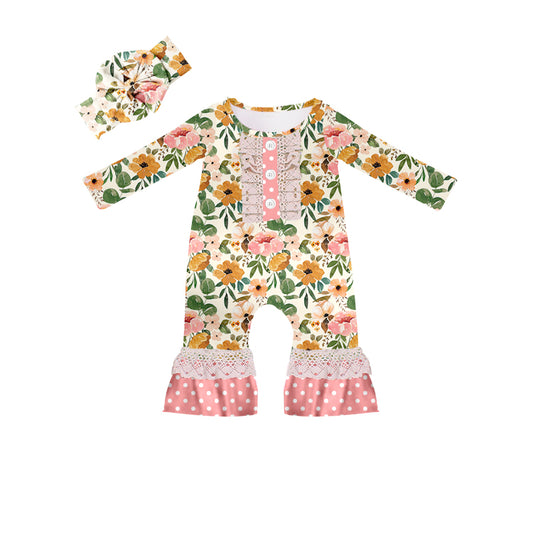 (Custom Design MOQ 5) Flowers print baby girls romper