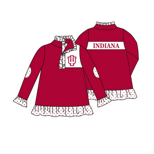 (Custom Design MOQ 5) Girls red football team's long sleeve button pullover shirts