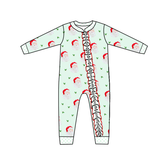 (Custom Design MOQ 5) Christmas Santa Baby Girls Zipper Romper