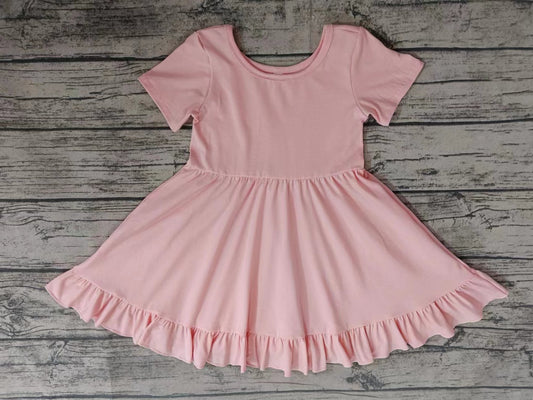 (Custom Design MOQ 5) Pink cotton girls knee length dress