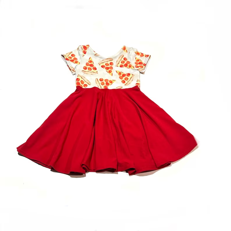 (Custom Design MOQ 5)  Pie print red girls knee length dress