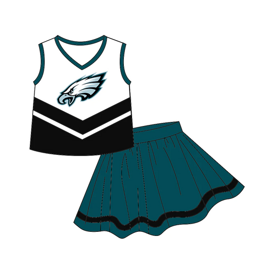 (Custom Design Preorder MOQ 5) Girls Dark Green Football Team's Print Skirts Clothes Set